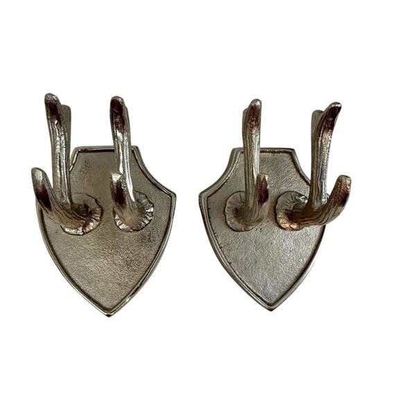 Silver tone textured metal faux antler wall plaques set of two - Picture 8 of 16